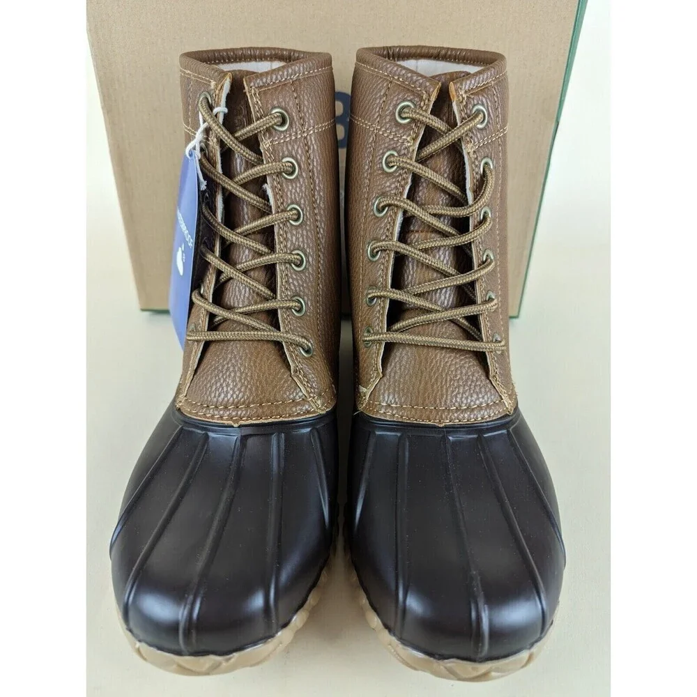 JBU Duck Boots Mens 8M Maine Waterproof Tan Faux Fur Lined Lace Up Shoes NWB
